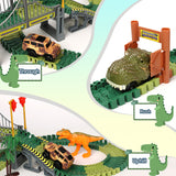 Dinosaur Track Toys with 227PCS Flexible Track, 1 Dinosaur Car, 1 Race Car, 8 Dinosaurs for 3 4 5 6+ Year Old Boys Girls Best Gift, Create A Unique Dinosaur World Road Race