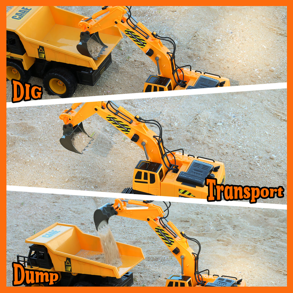 Gili Remote Control Excavator Toy RC Construction Digger Toys for Boys 3 4 5 6 7 8 Year Old